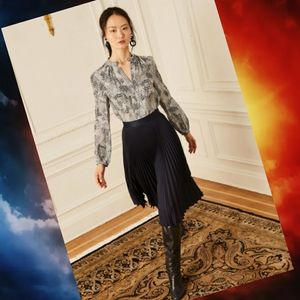 Charlotte Brody Nehru Collar Silk Reptile Blouse